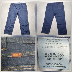 Rustler Jeans Men 46x32 Dark Wash Straight Leg 100% Cotton Made in‎ Mexico